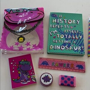 Dinosaur Themed Kids Stationary Set with Pink and Green Accents NWT ✨